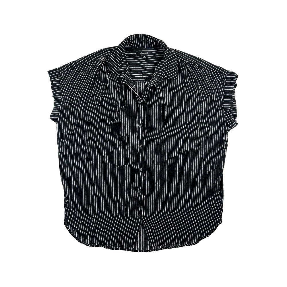 Madewell Central Shirt Womens Small Black White Stripe Button Down J1926 Viscose